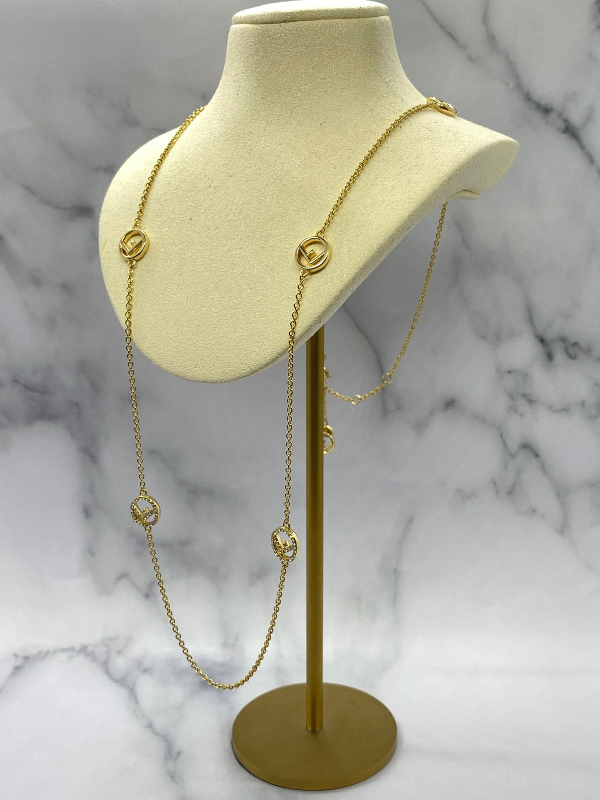 FENDI F Monogram Gold Tone Long Necklace - Pre owned