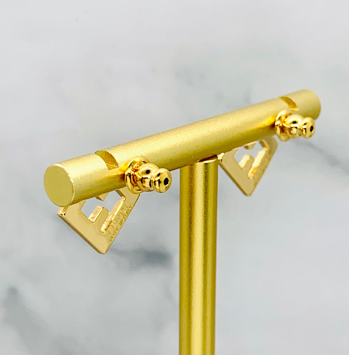 FENDI FF Gold Tone Monogram Earrings - Pre owned