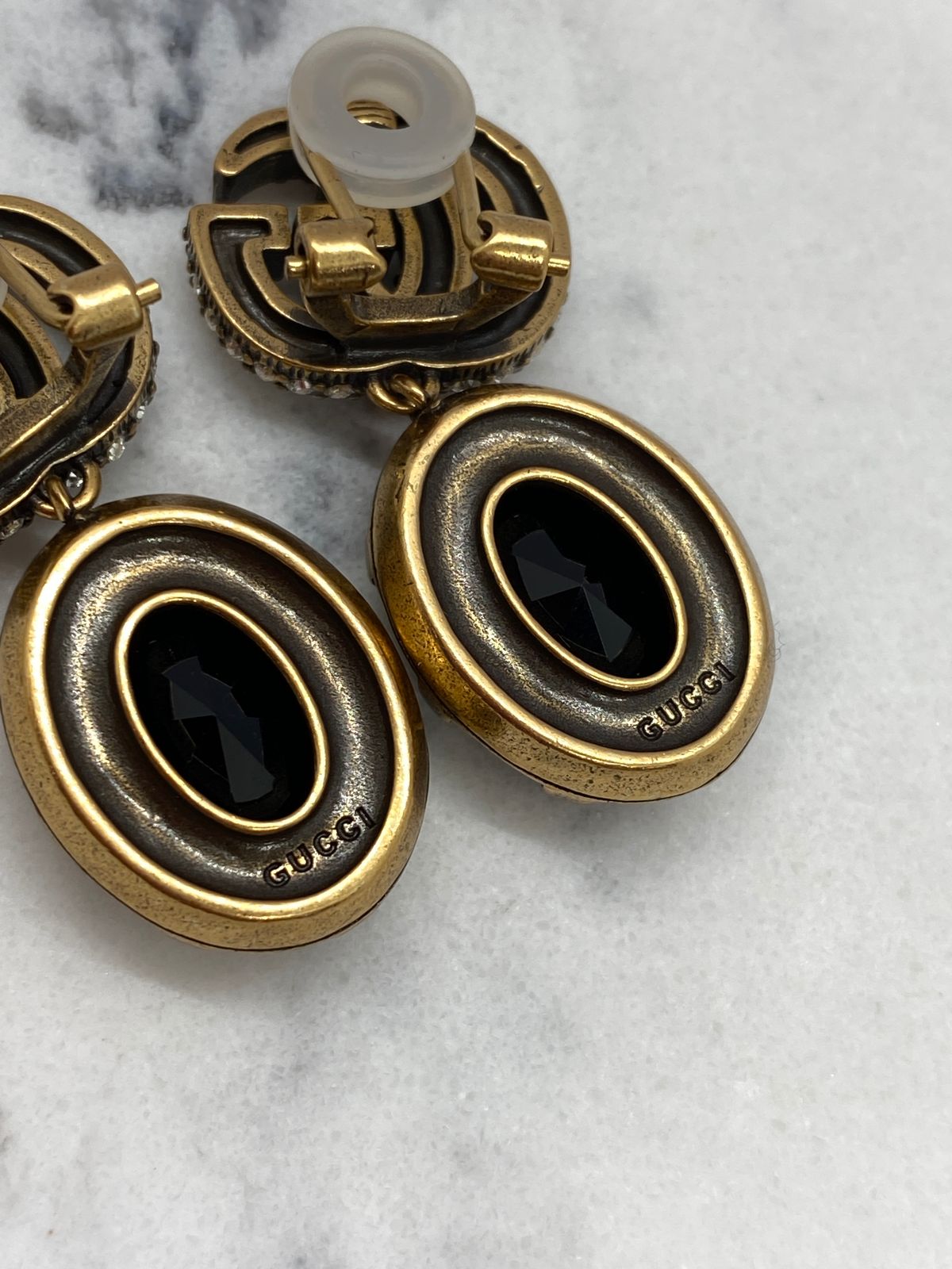 GUCCI GG Black Rhinestone Clip On Earrings