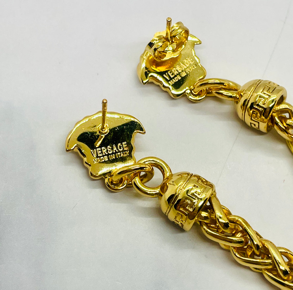 VERSACE Medusa Gold Tone Chain Pendant Earrings - Pre owned