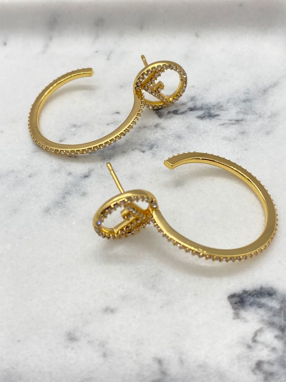 FENDI FF Gold Tone Rhinestone Earrings - Pre owned