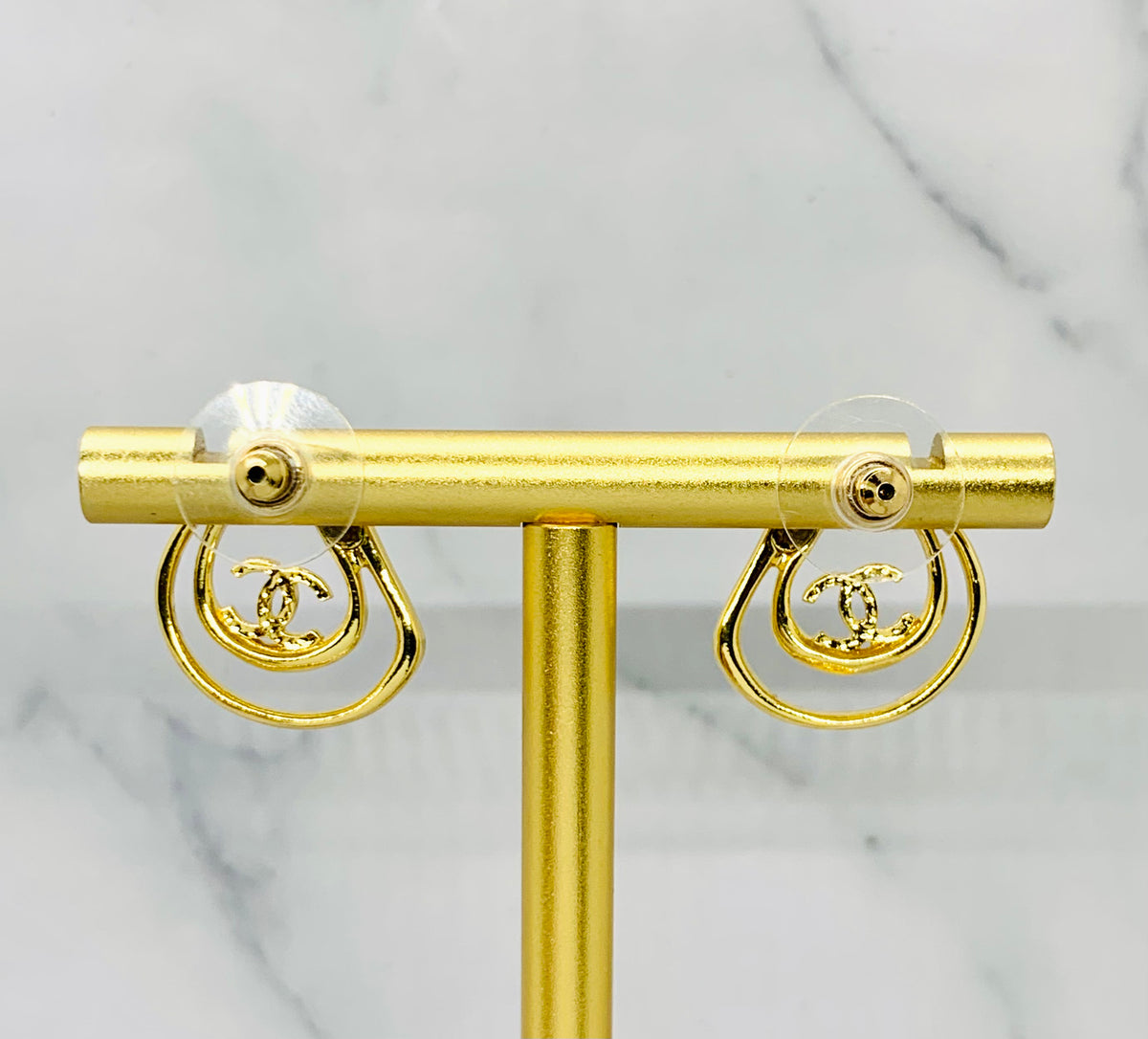 CHANEL CC Gold Tone Earrings - USED