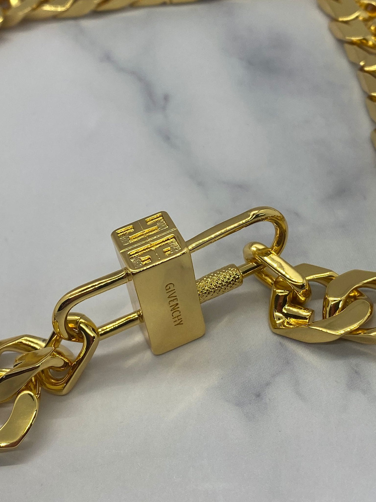 GIVENCHY Gold Tone Lock Chain Necklace - Pre owned