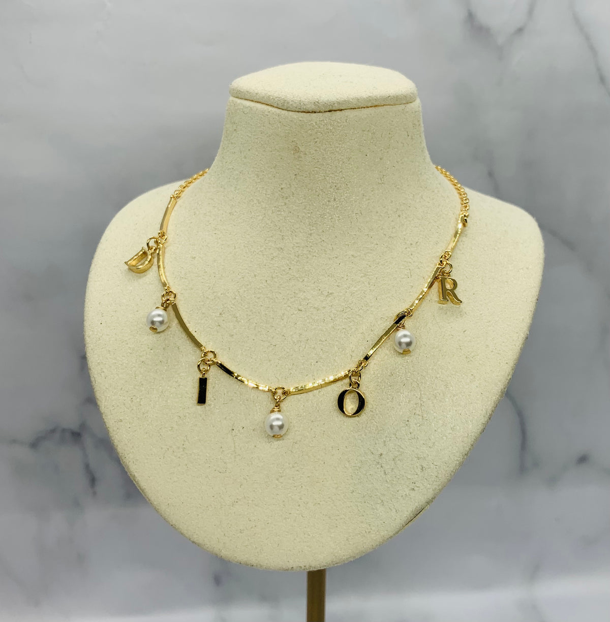 CHRISTIAN DIOR Pearl Trim Monogram Necklace - Pre owned