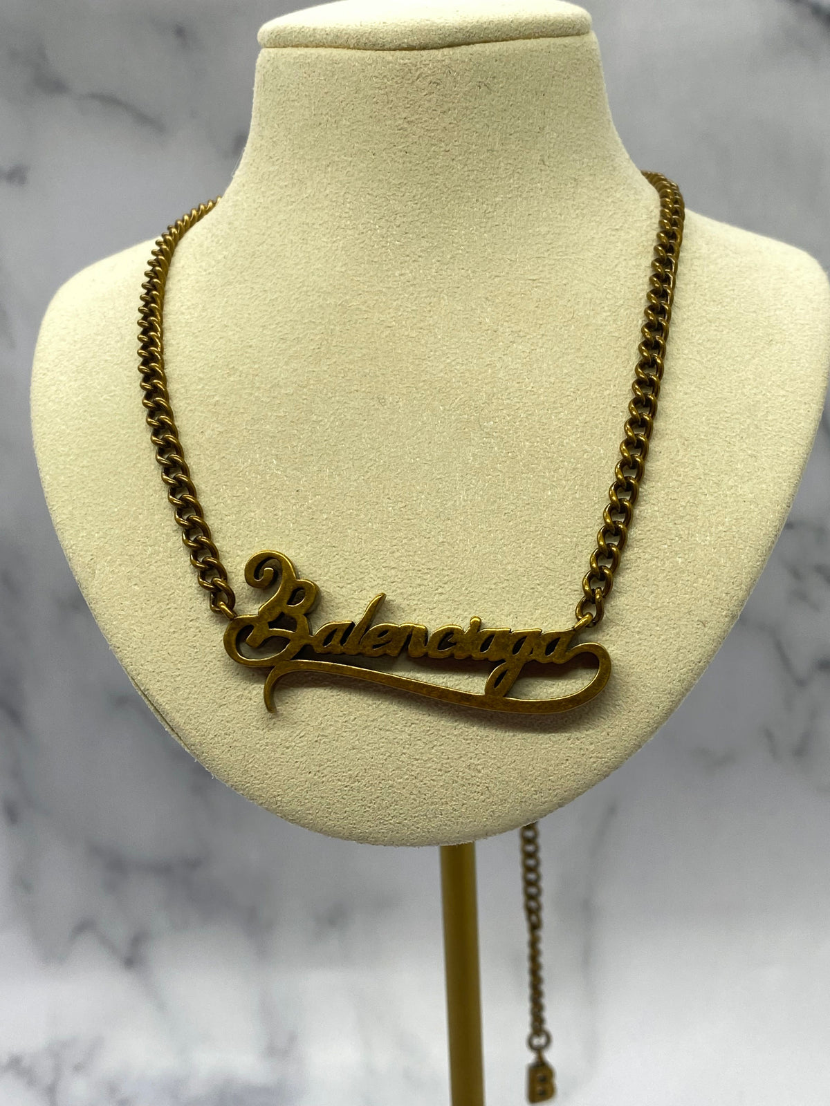 BALENCIAGA Brass Tone Script Necklace - Pre owned