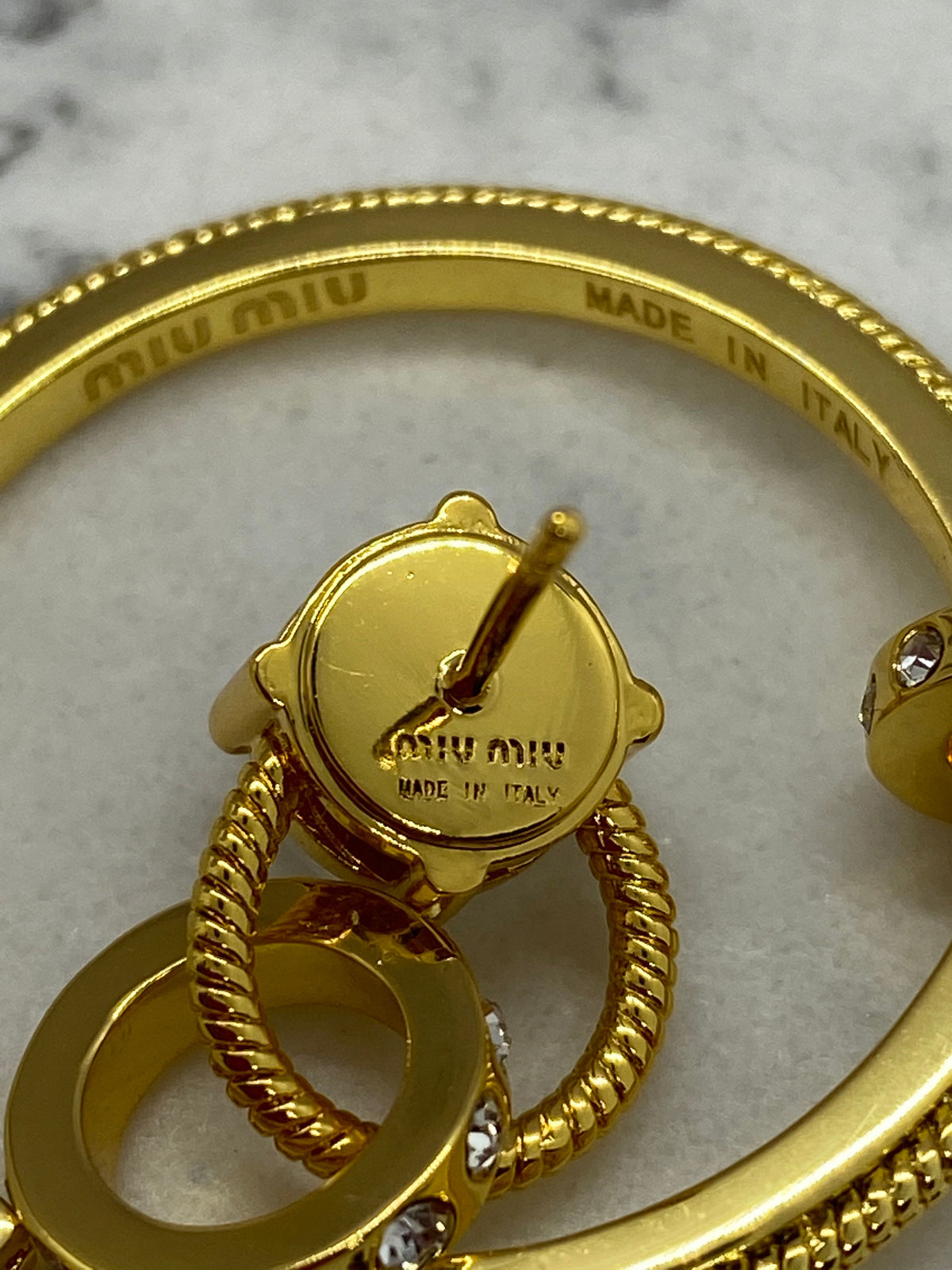 MIU MIU Asymmetric Gold & Rhinestone Hoop Earrings - Pre owned