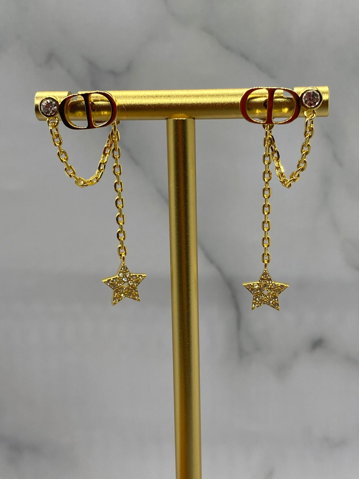 CHRISTIAN DIOR Gold Tone Chain Star Earrings - Pre owned