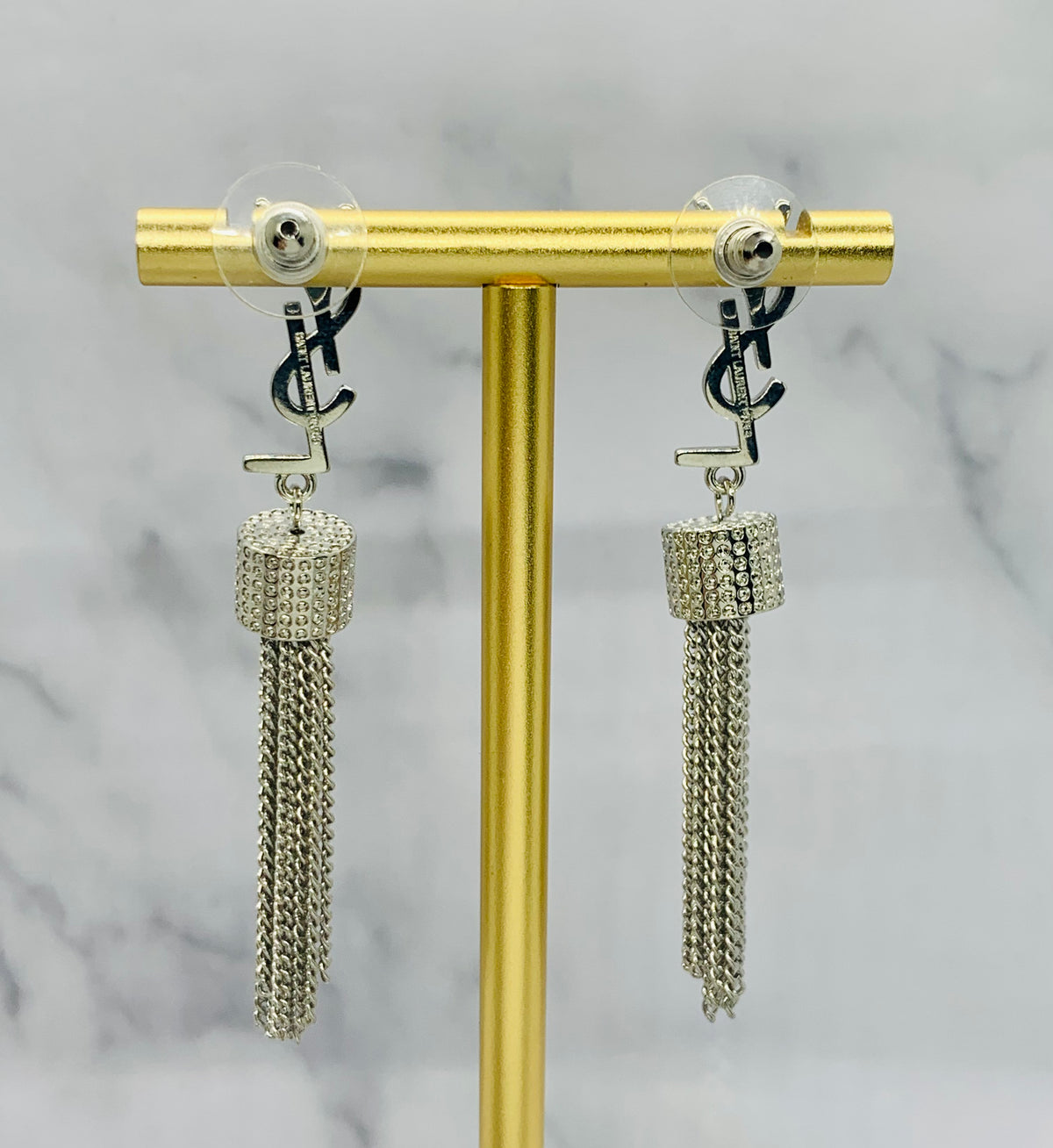 YSL YVES SAINT LAURENT Silver Tone Tassel Earrings - Pre owned