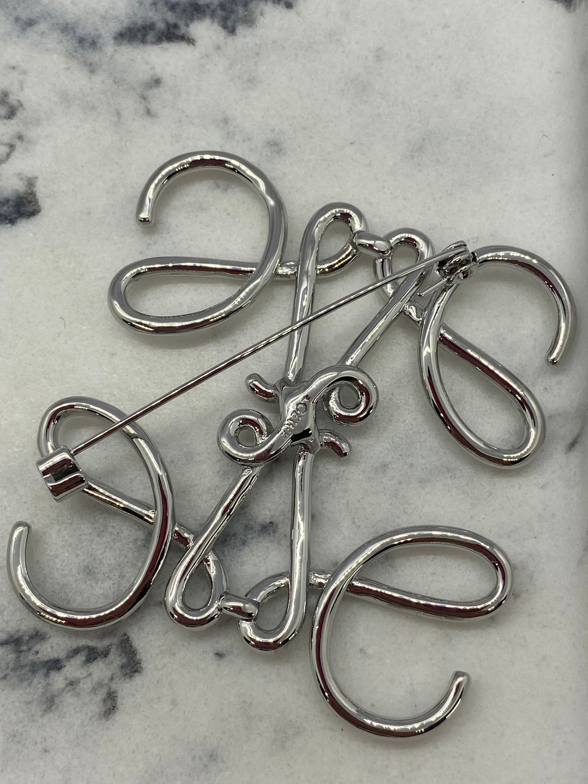 LOEWE Silver Tone Monogram Logo Brooch Pin - Pre owned