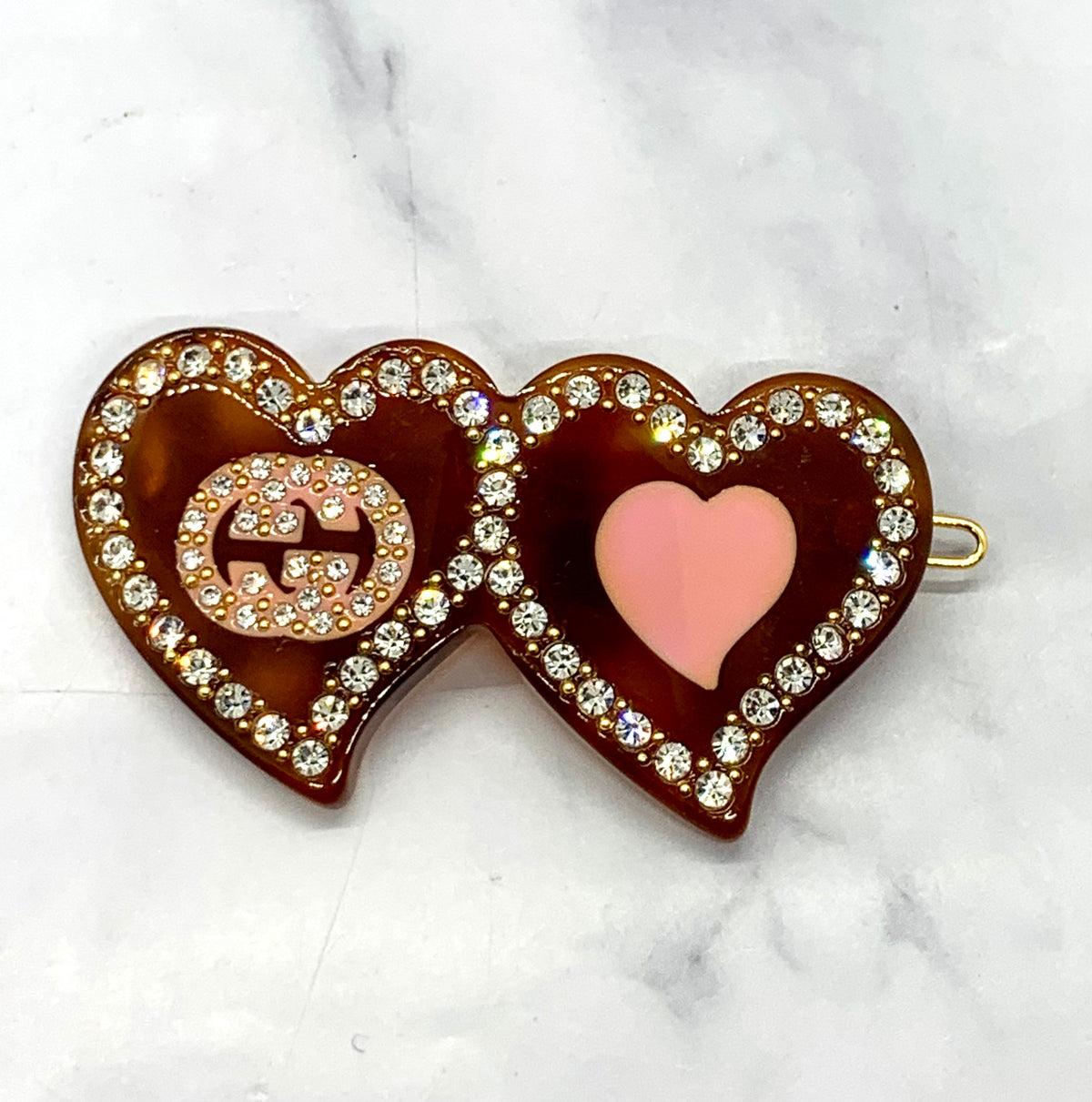 GUCCI 2 Heart Rhinestone Hair Clip - Pre owned