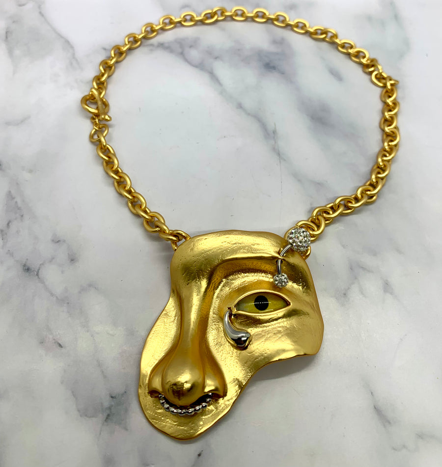 SCHIAPARELLI Crying Face Statement Necklace - Pre owned