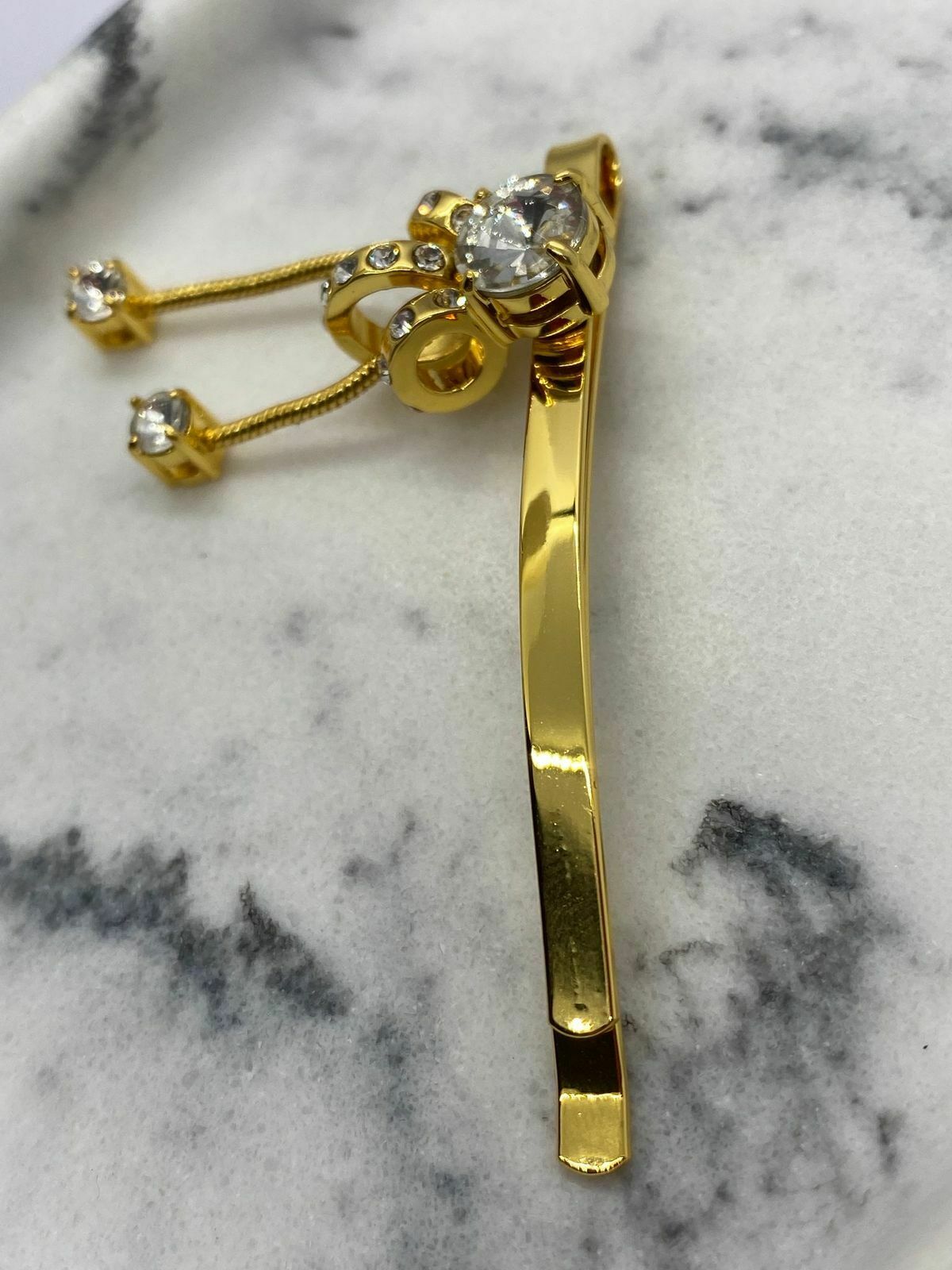 MIU MIU Gold Tone Rhinestone Charm Hair Clip - Pre owned