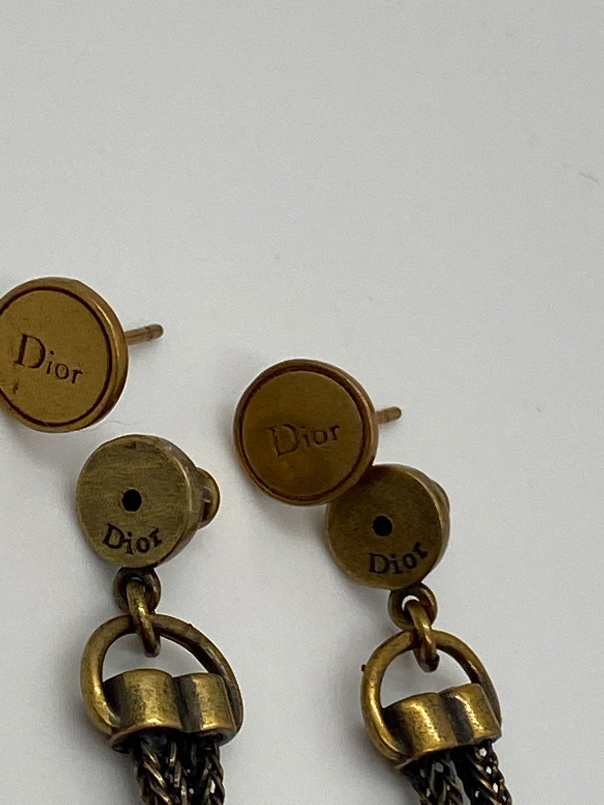 CHRISTIAN DIOR Bronze Tone Weave Pendant Earrings - Pre owned