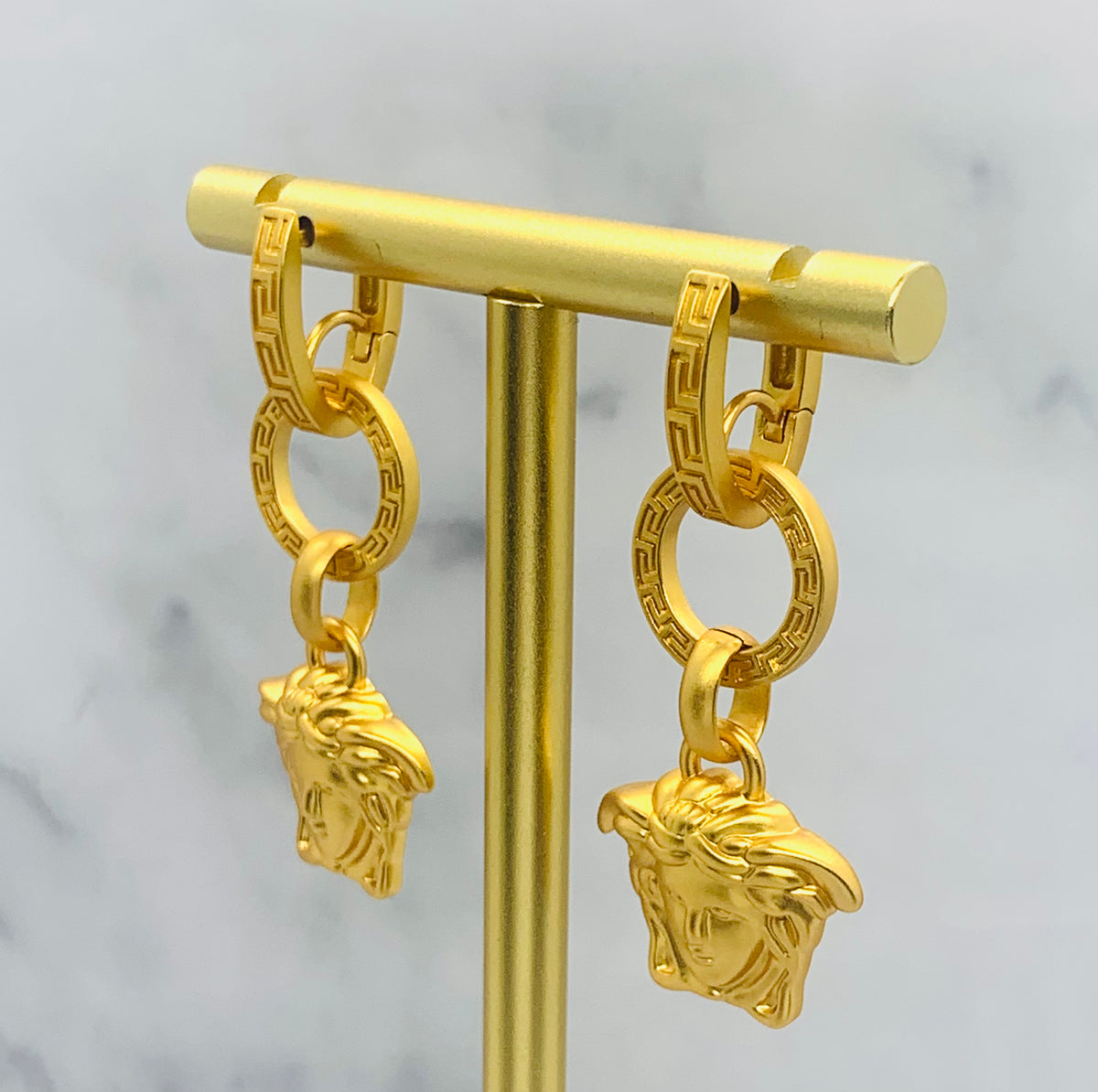 VERSACE Medusa Gold Tone Pendant Earrings - Pre owned