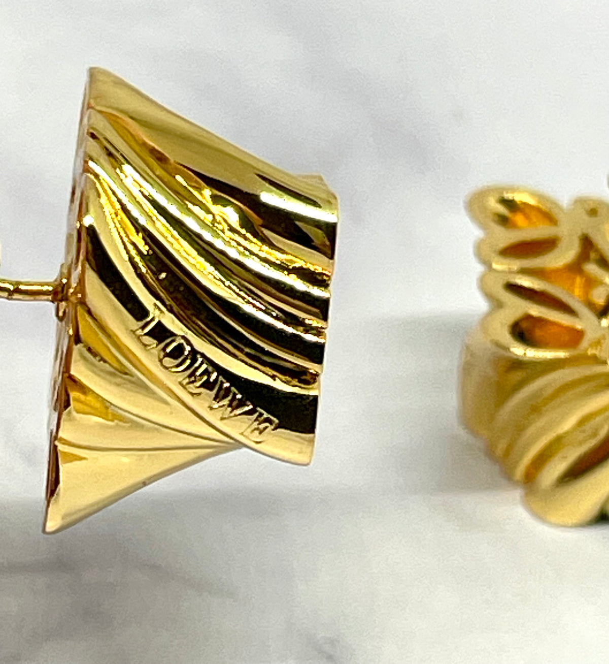 LOEWE Monogram Gold Tone Earrings - Pre owned