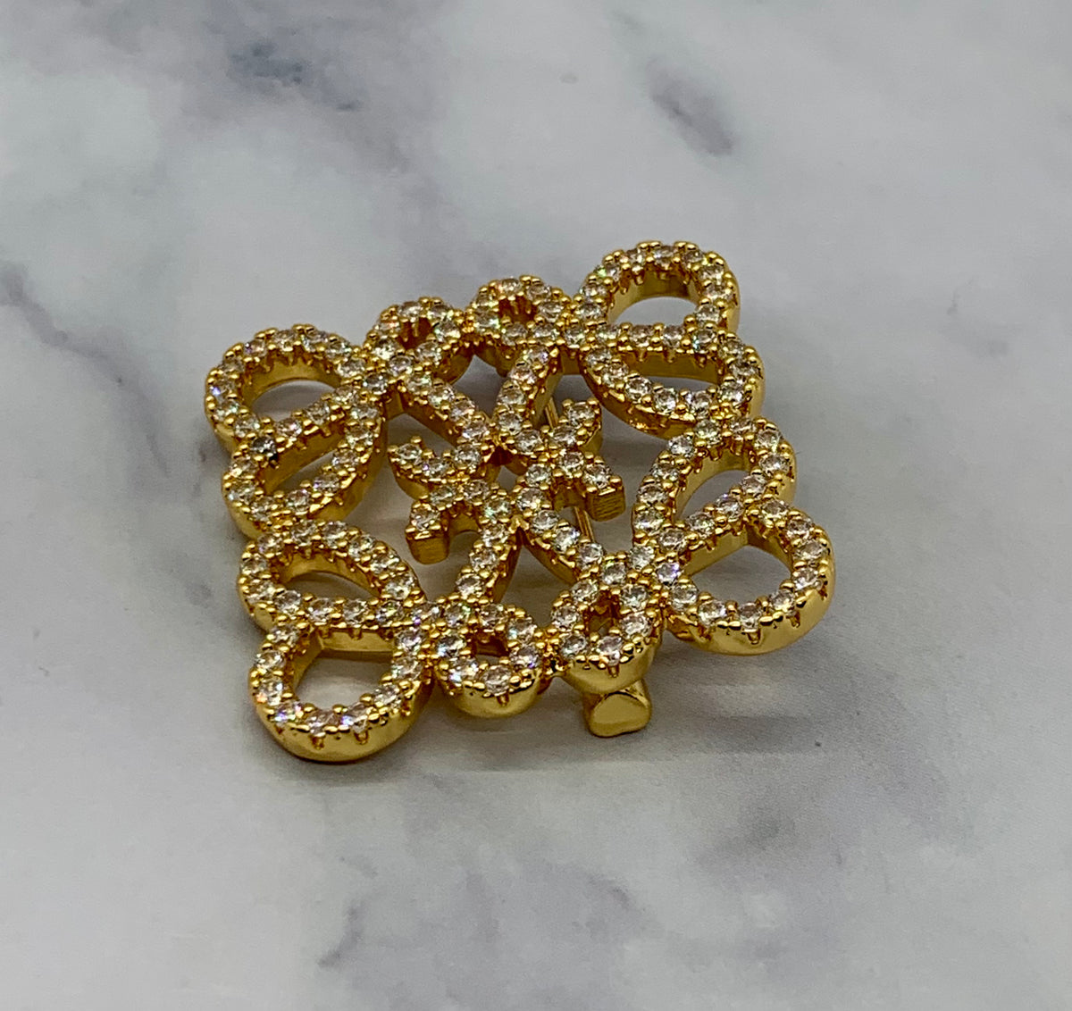 LOEWE Monogram Gold Tone Rhinestone Brooch Pin - Pre owned