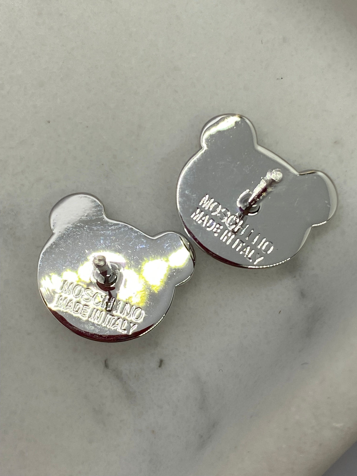 MOSCHINO Silver Tone Bear Stud Earrings - Pre owned