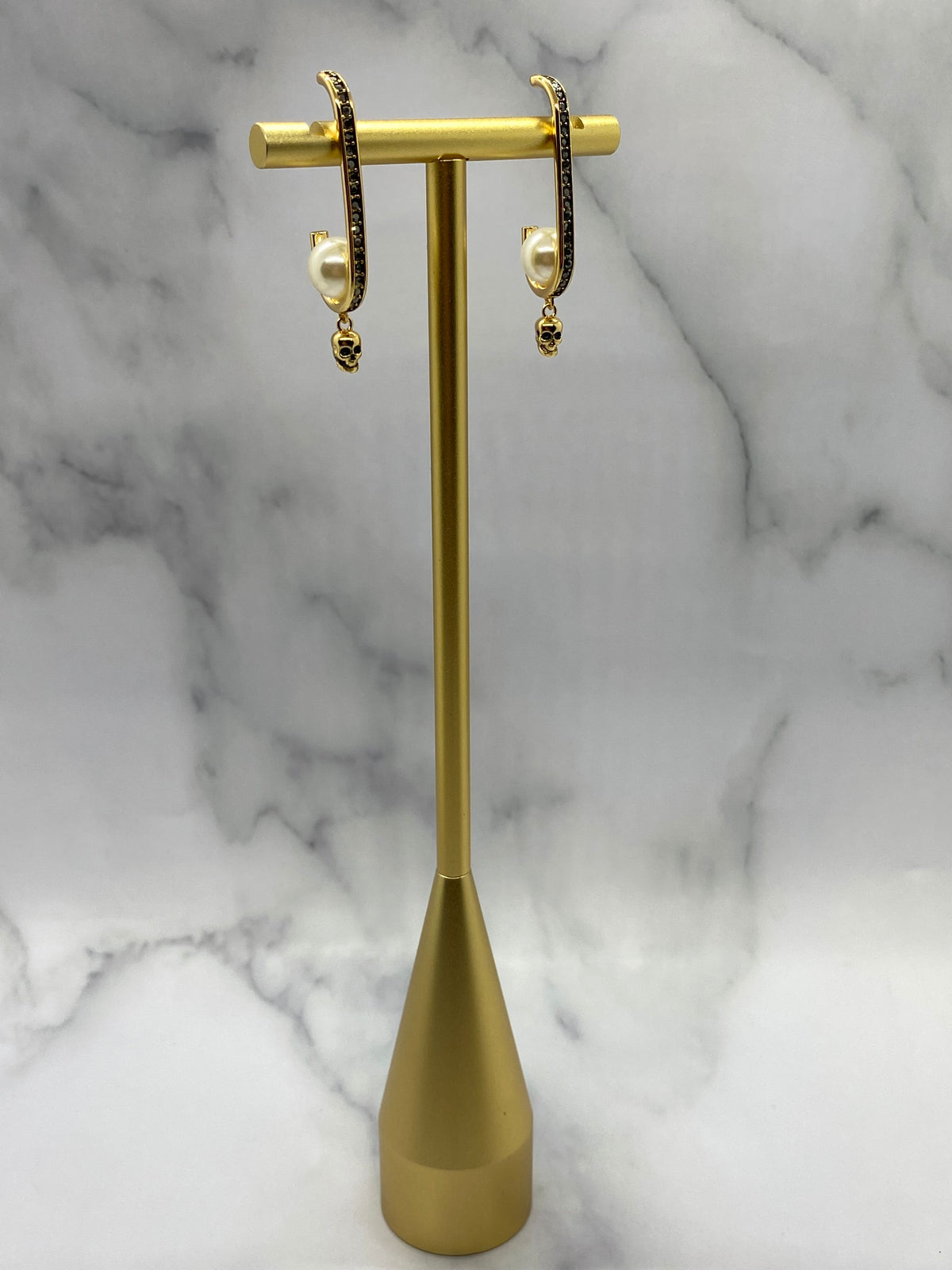 ALEXANDER McQUEEN Gold Tone & Onyx Ornate Earrings - USED