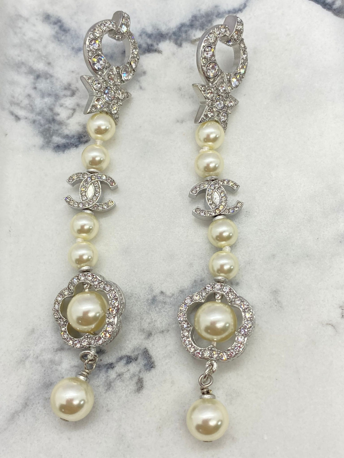 CHANEL CC Silver Tone Pendant Earrings - Pre owned