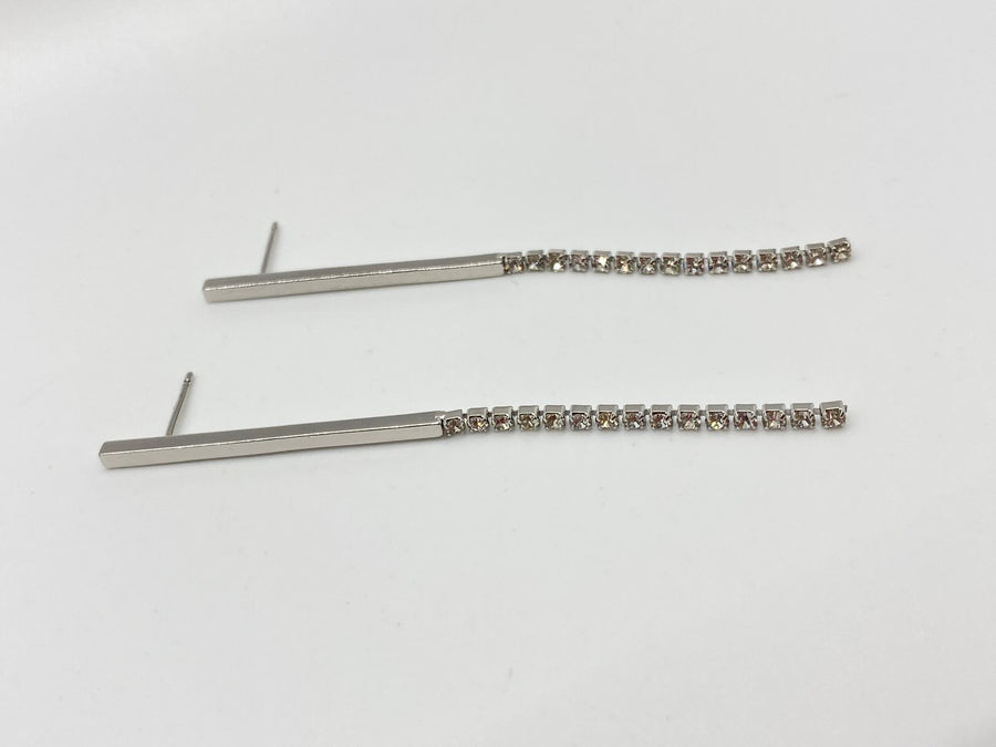CELINE Silver Tone Rhinestone Minimal Stick Earrings - Pre owned