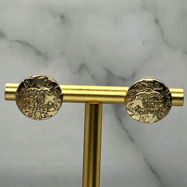 CHANEL CC Gold Tone Button Earrings - USED