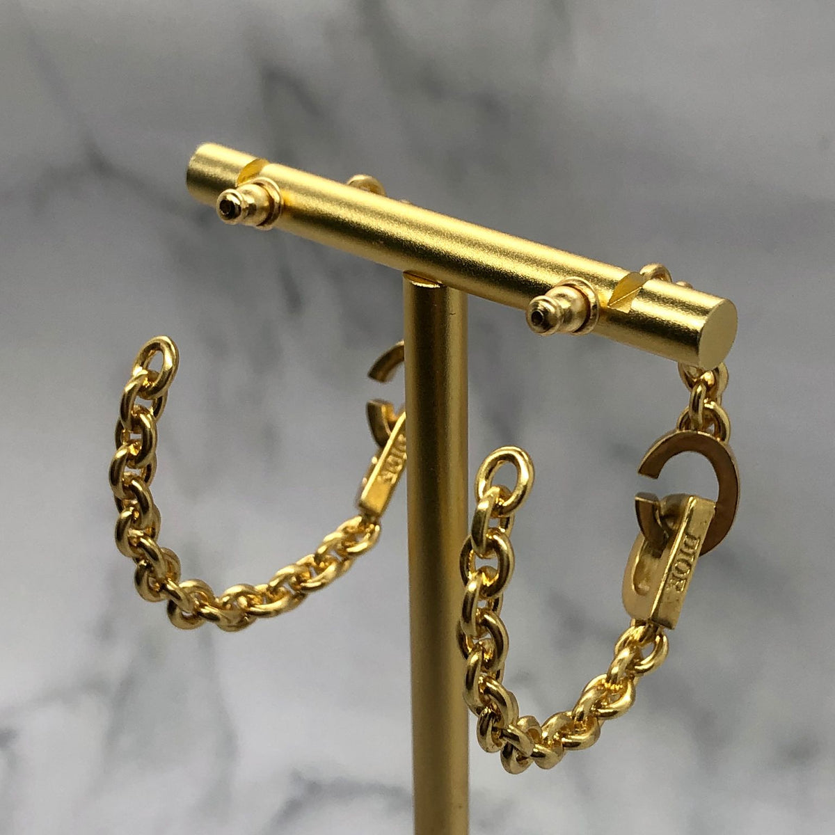 CHRISTIAN DIOR CD Gold Chain Hoop Earrings - Pre owned