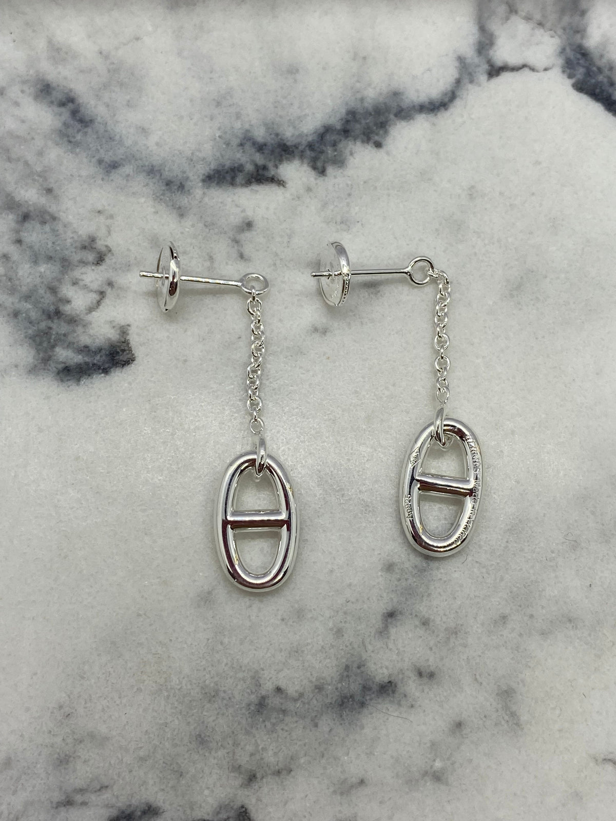 HERMES Silver Tone Pendant Earrings - Pre owned