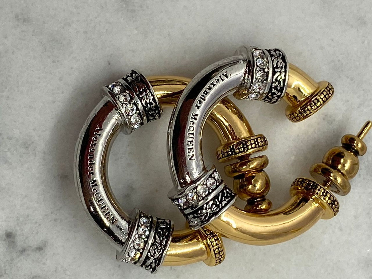 ALEXANDER McQUEEN Gold & Silver Elaborate Hoop Earrings - Pre owned