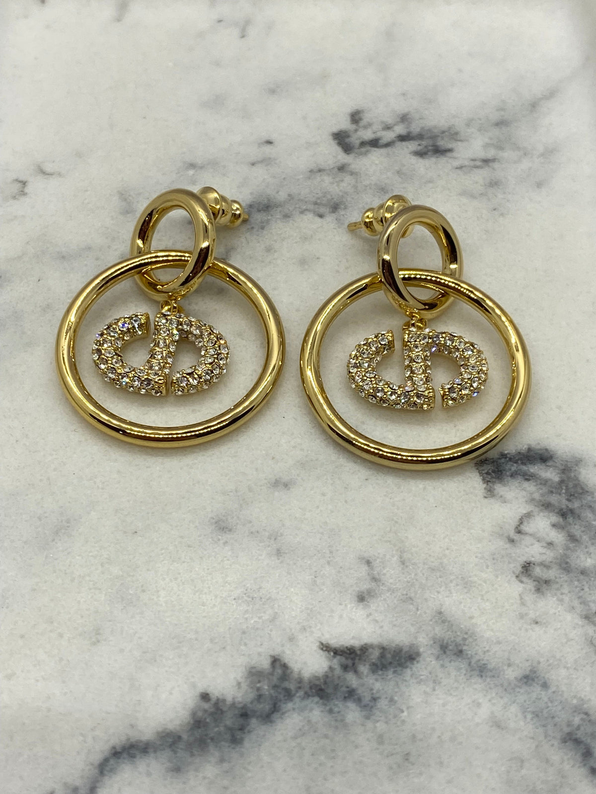 CHRISTIAN DIOR Rhinestone Hoop Earrings - Pre owned