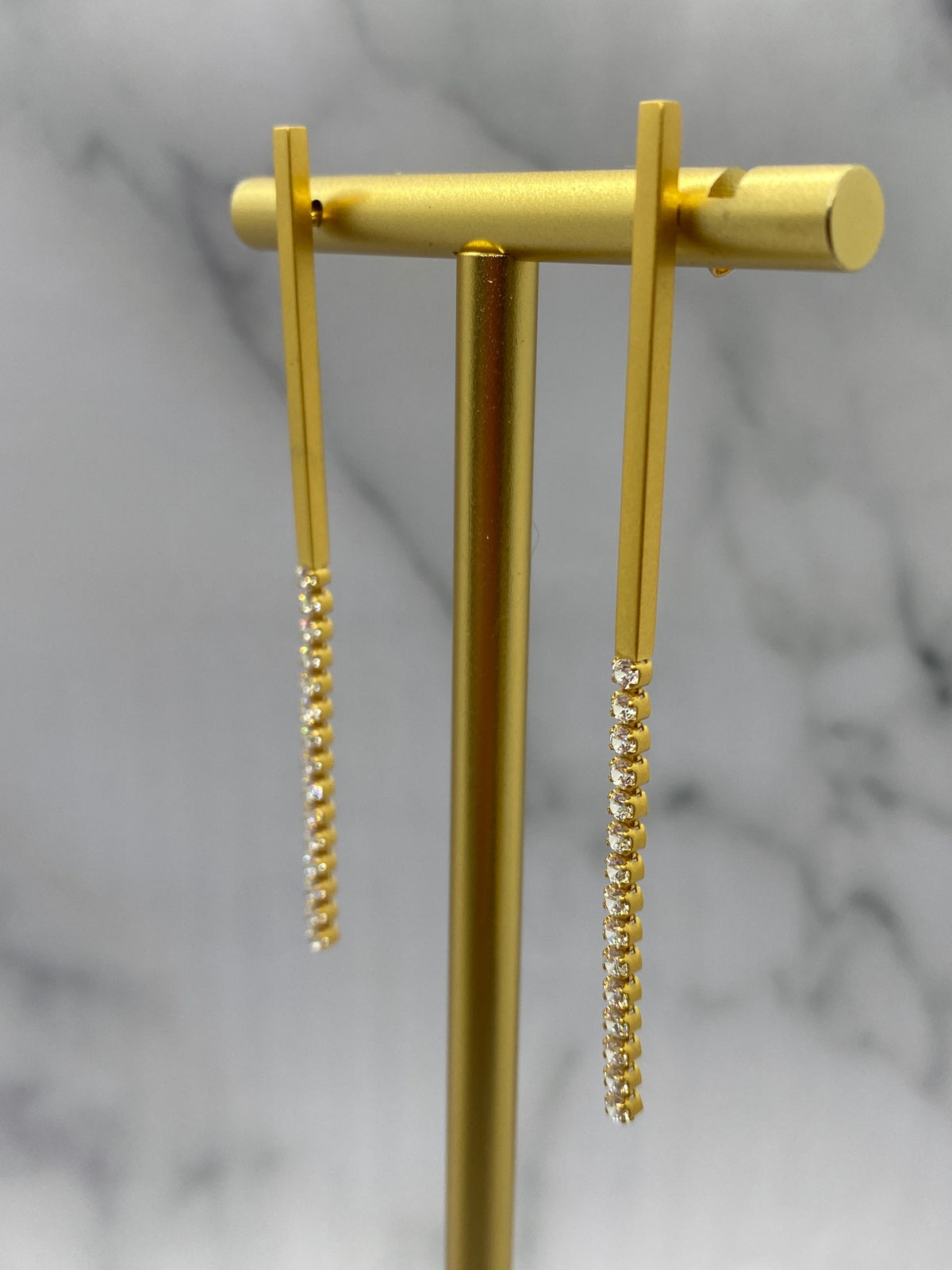 CELINE Gold Tone Rhinestone Stick Earrings - Pre owned