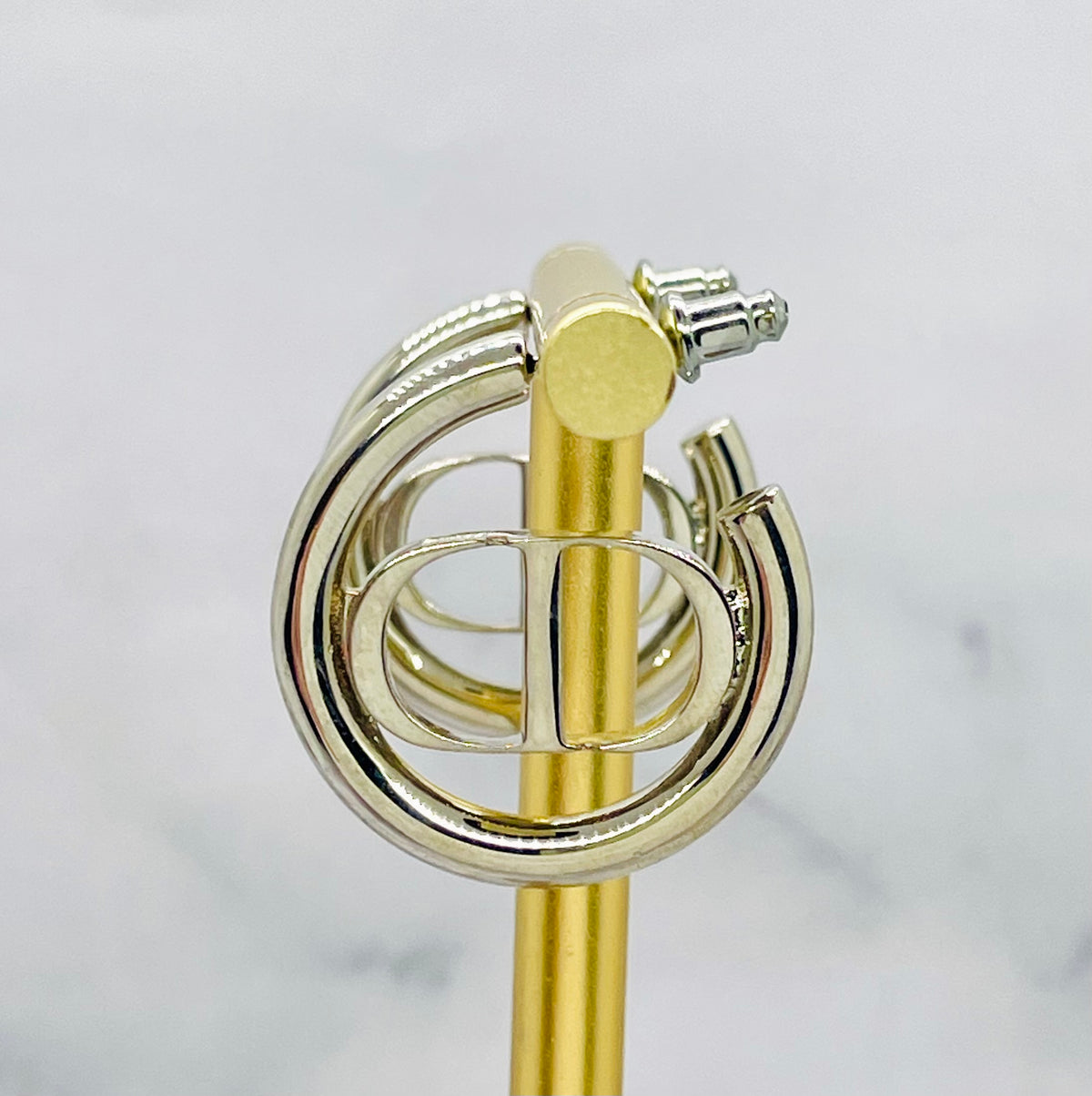CHRISTIAN DIOR CD Silver Tone Hoop Earrings - Pre-Owned