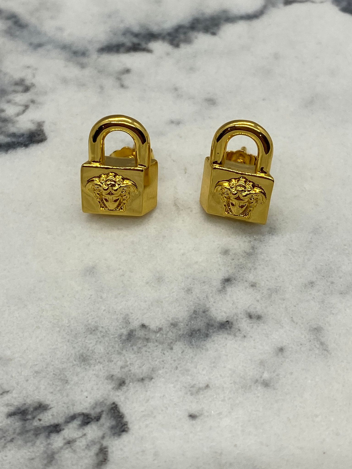 Auth VERSACE Gold Tone Medusa Lock Earrings - Pre owned / KC3078