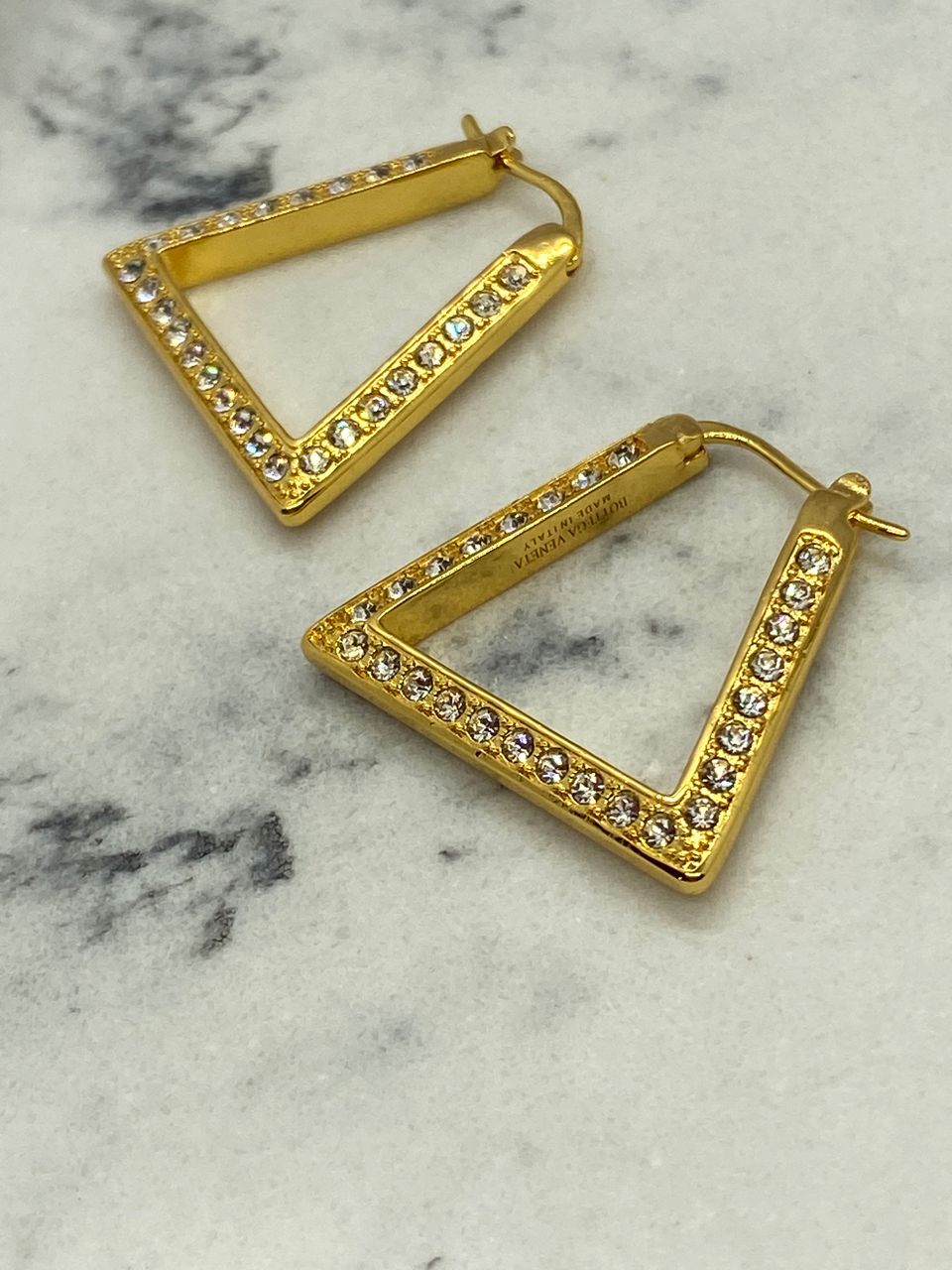 BOTTEGA VENETA Gold Rhinestone Triangle Hoop Earrings - Pre owned