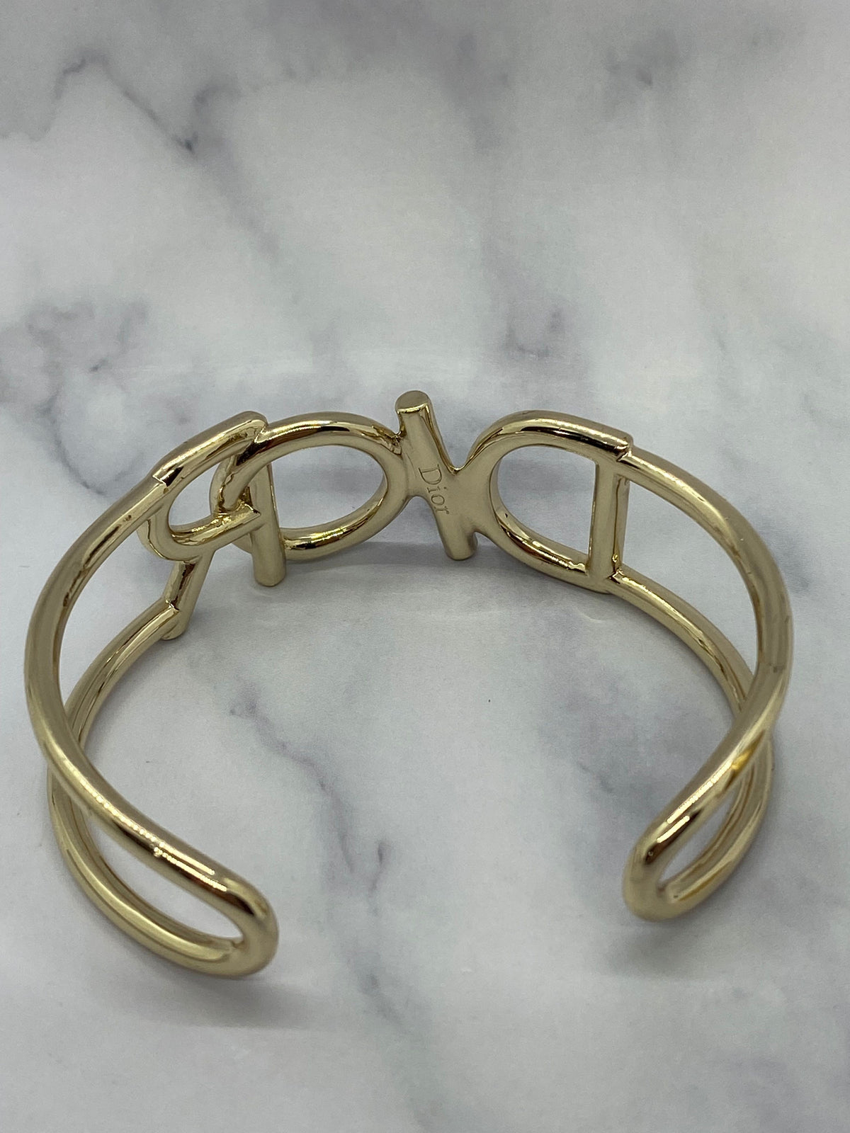 CHRISTIAN DIOR Silver Tone Monogram Cuff Bracelet - Pre owned