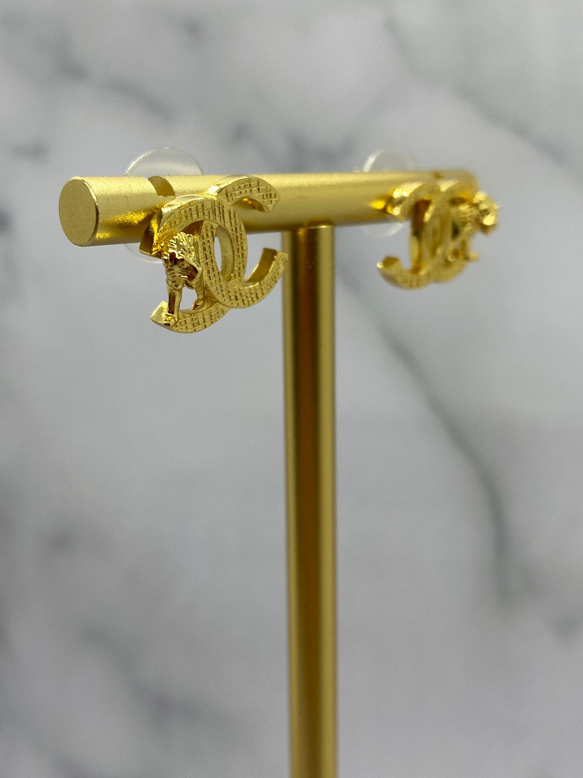 CHANEL CC Gold Tone Lion Earrings - Pre owned