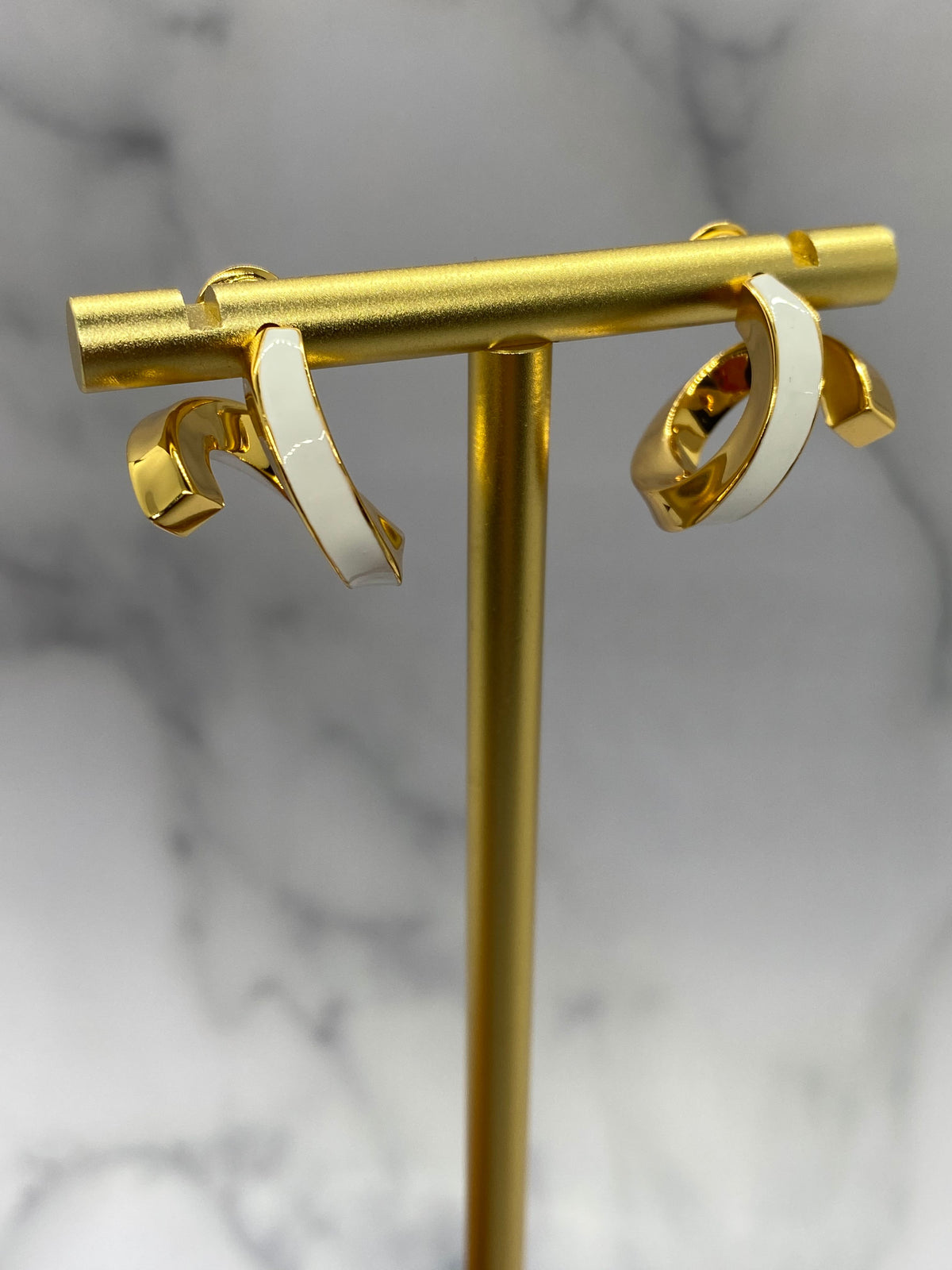 BOTTEGA VENETA Gold & White Loop Earrings - Pre owned