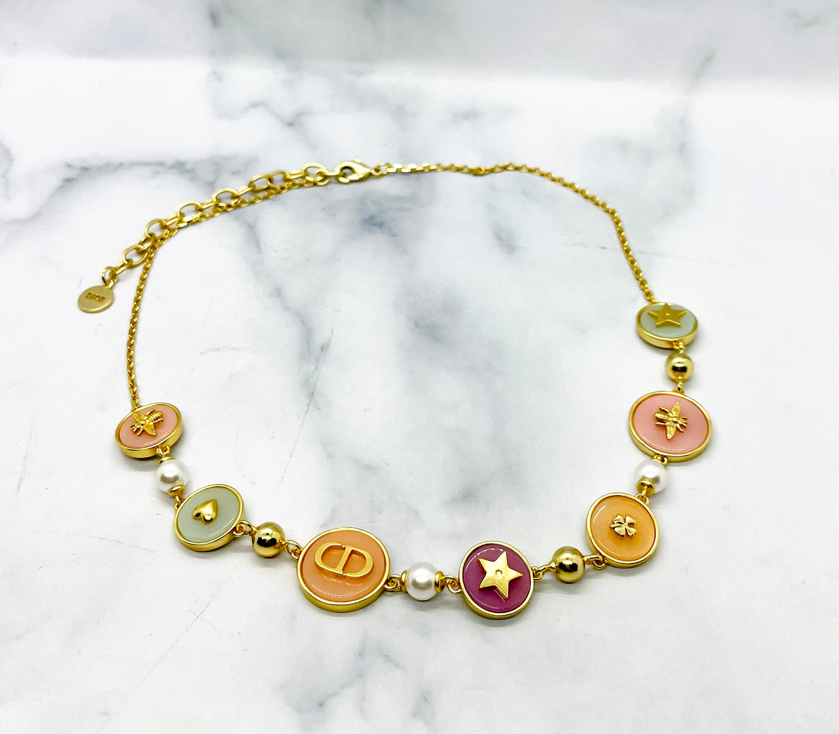 CHRISTIAN DIOR CD Pastel Monogram Necklace -Pre owned