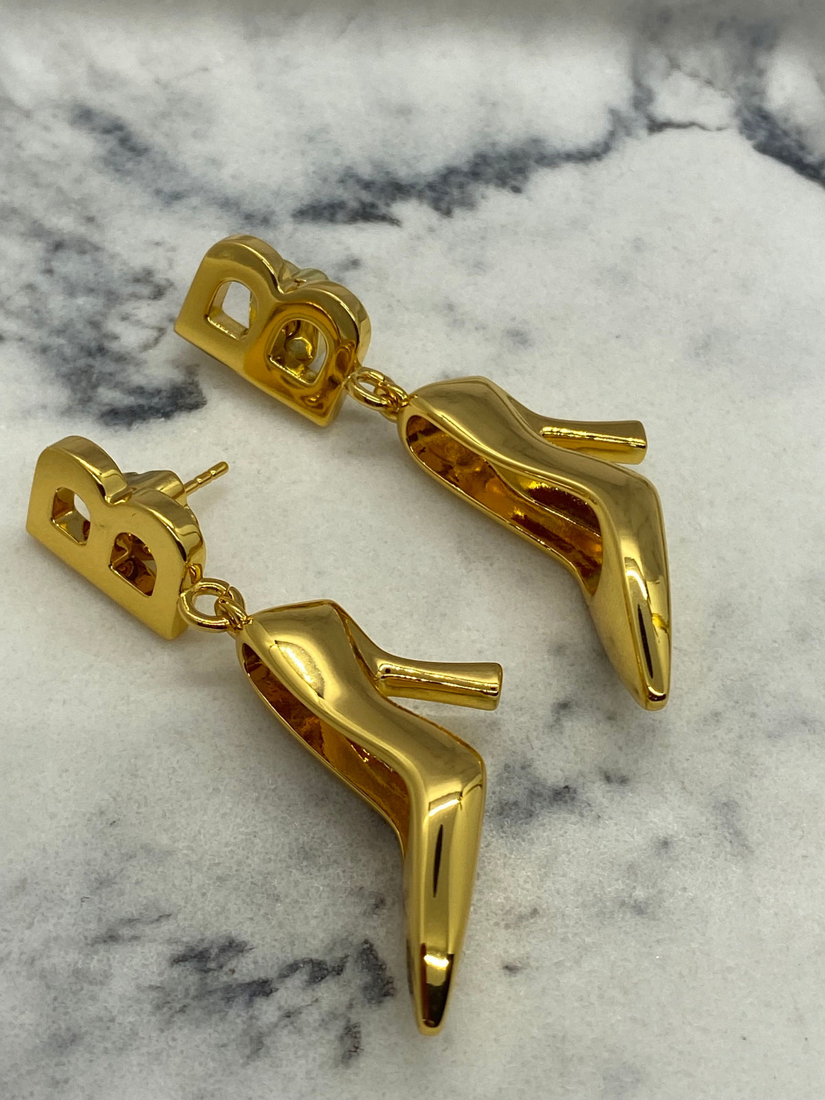 BALENCIAGA Gold Tone High Heel Shoe Earrings - Pre owned