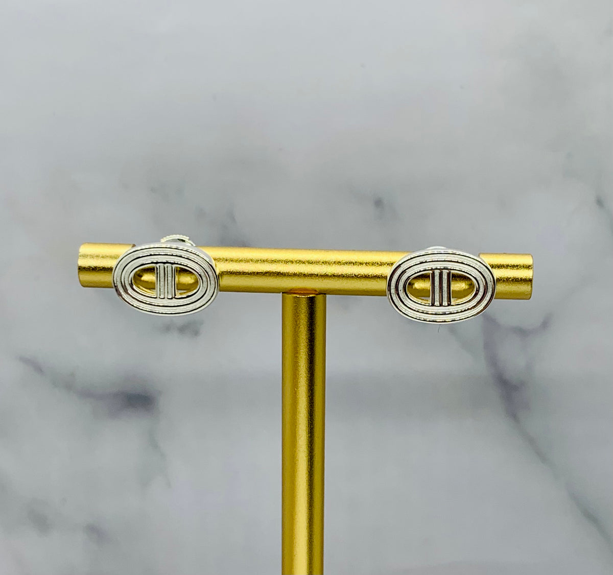 HERMES Monogram Silver Tone Earrings - Pre owned