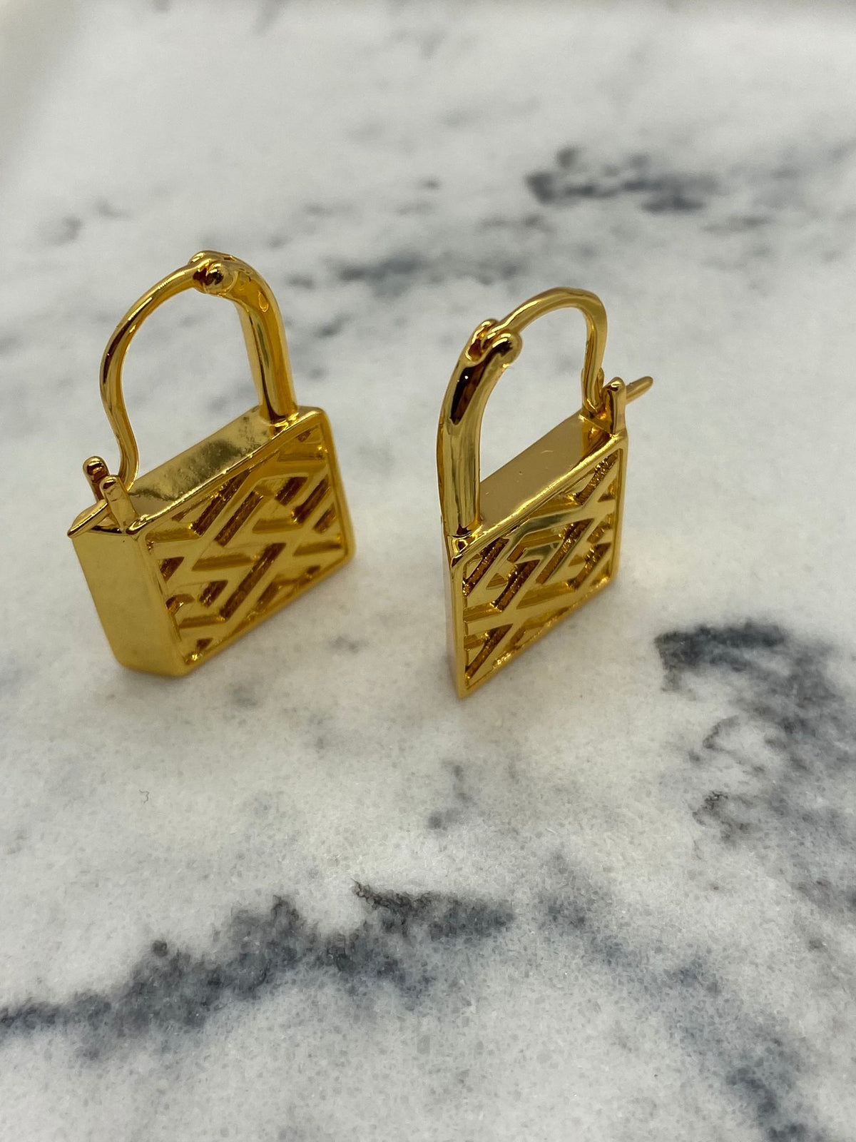 VERSACE Gold Tone Lock Earrings - Pre owned