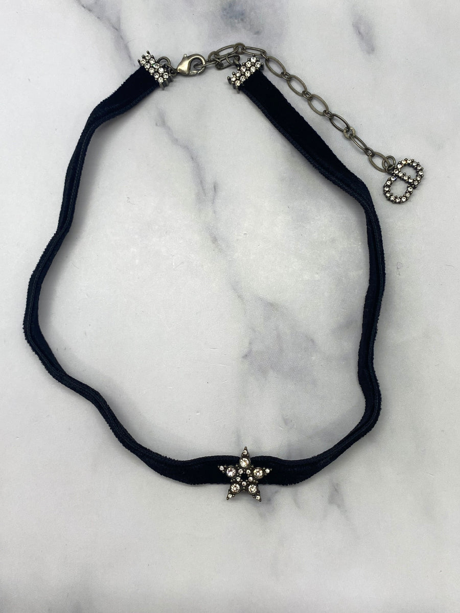 CHRISTIAN DIOR Black Velvet Star Choker Necklace - Pre owned
