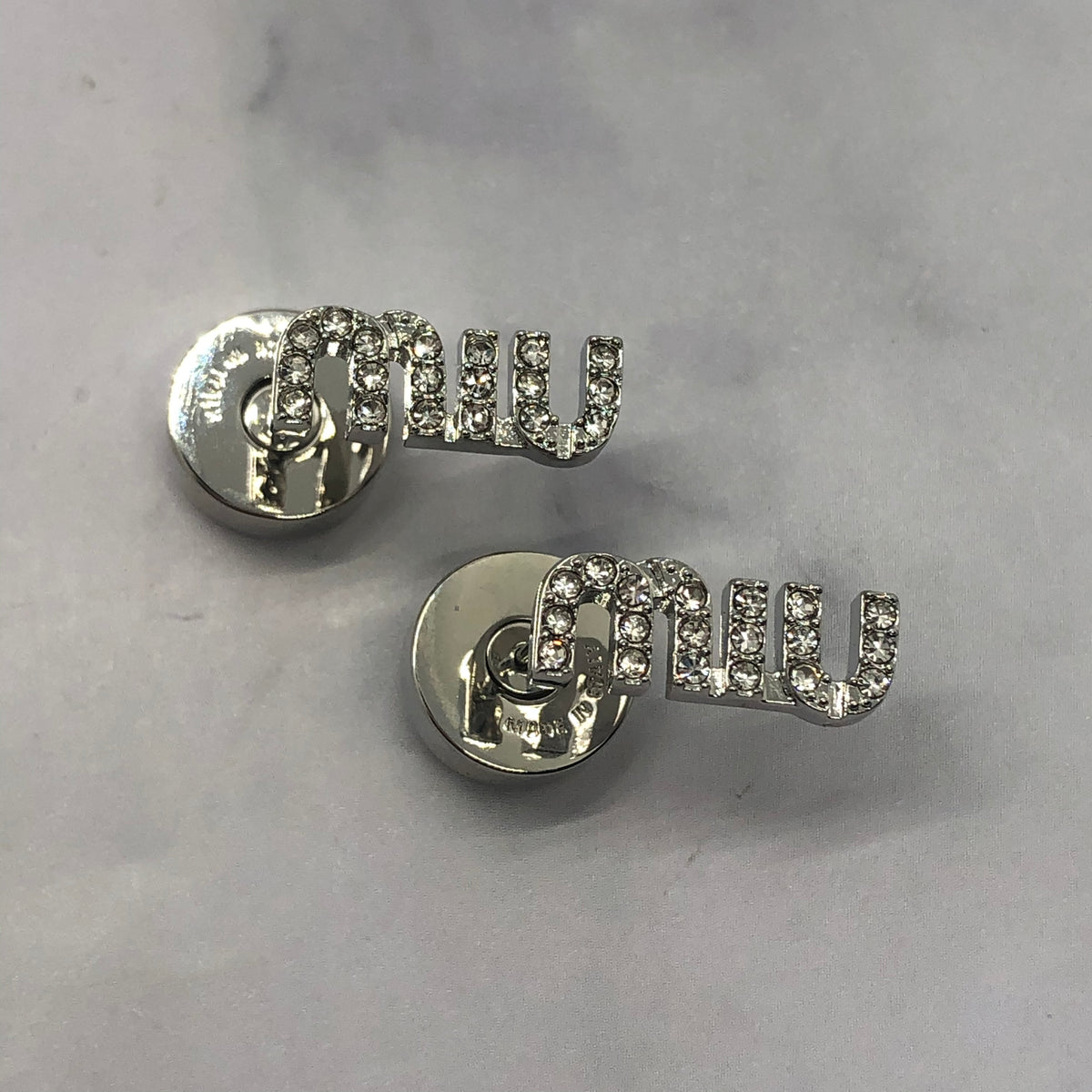 MIU MIU Silver Tone Rhinestone Earrings - Pre owned