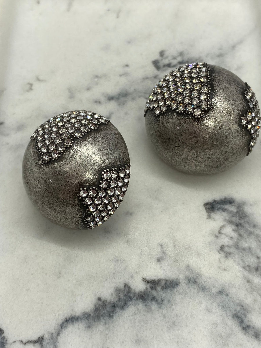 YVES SAINT LAURENT Rhinestone Sphere Clip On Earrings - Pre owned