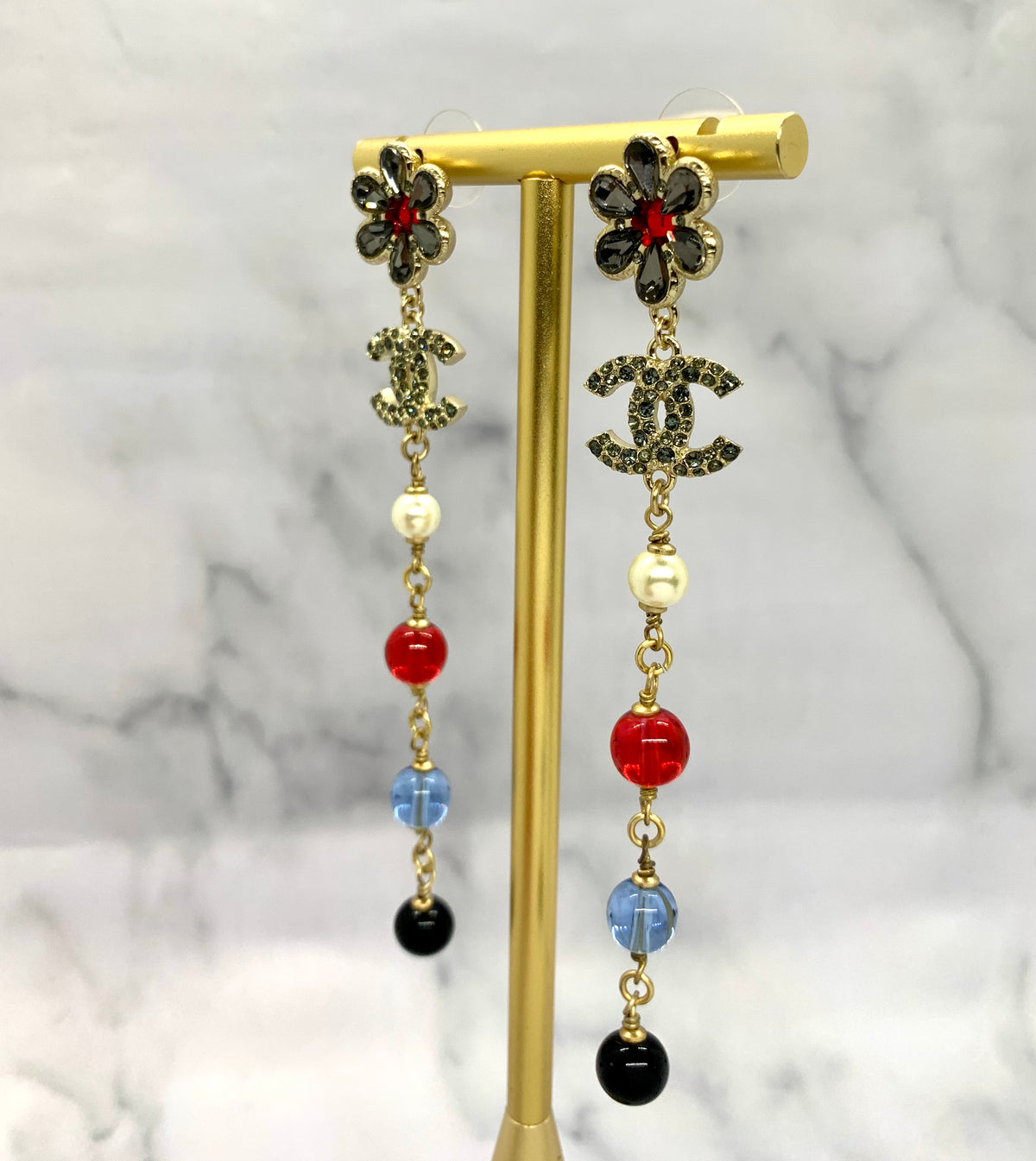 CHANEL CC Pendant Rhinestone Earrings - Pre owned