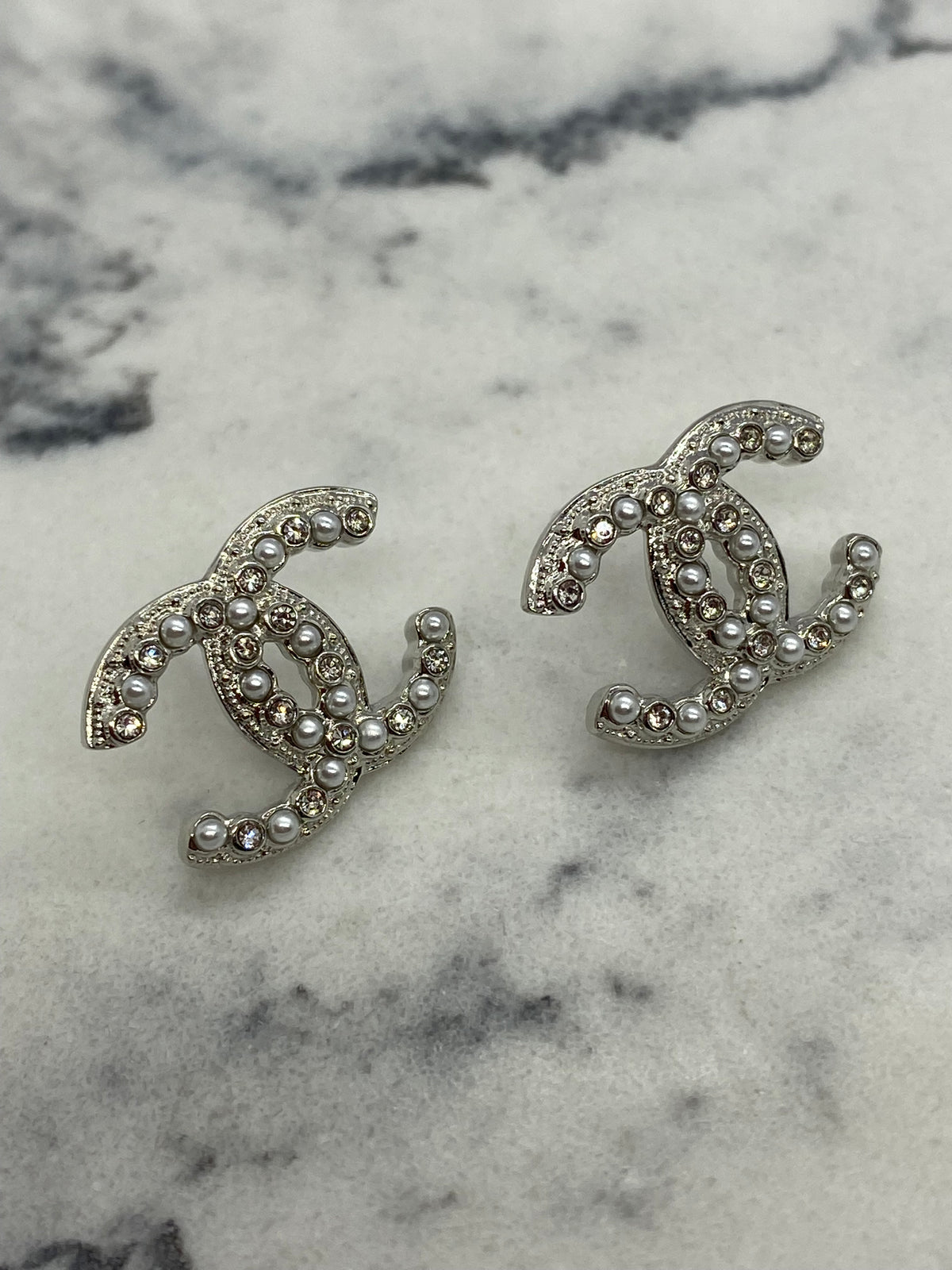 CHANEL CC Silver Tone Earrings - USED