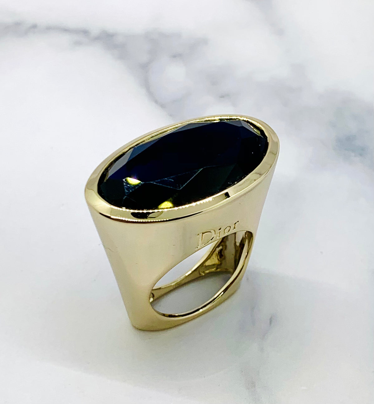 CHRISTIAN DIOR Cocktail Blue Rhinestone Ring Size M 9 - Pre owned