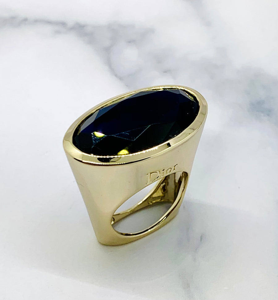 CHRISTIAN DIOR Cocktail Blue Rhinestone Ring Size M 9 - Pre owned