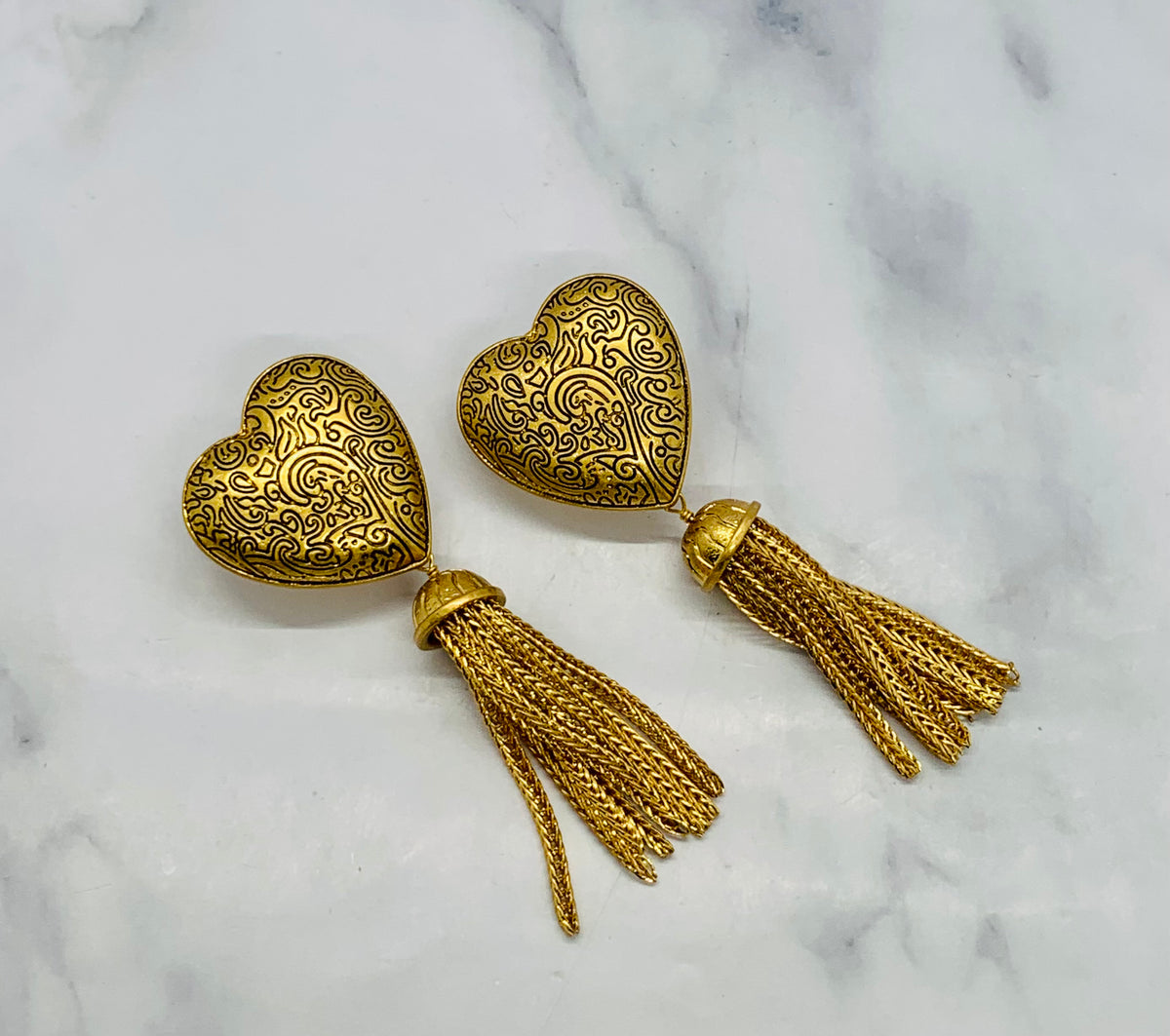 YSL YVES SAINT LAURENT Vintage Heart Tassel Earrings - Pre owned
