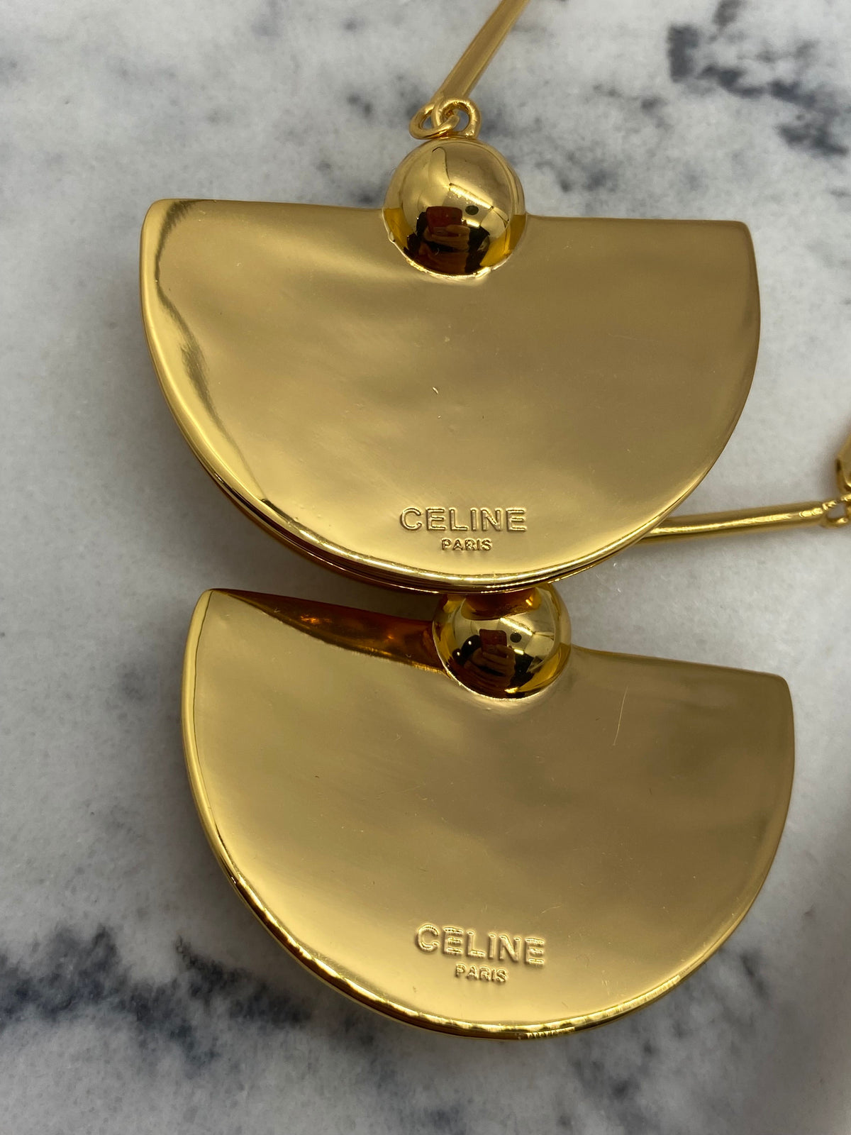 CELINE Gold Tone Pendant Earrings - Pre owned