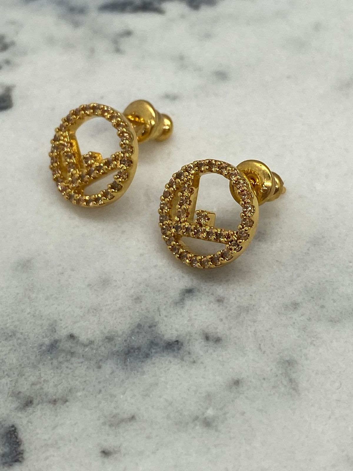 FENDI F Gold Rhinestone Small Earrings - Pre owned